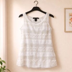 White House Black Market Lace-Trimmed White Tank Top